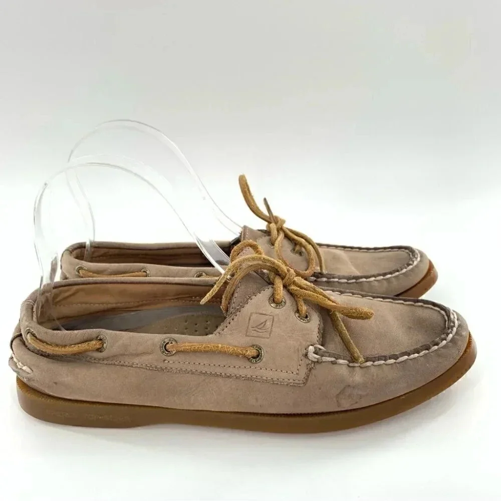 Sperry 8 womens brown leather boat shoes lace up nautical preppy